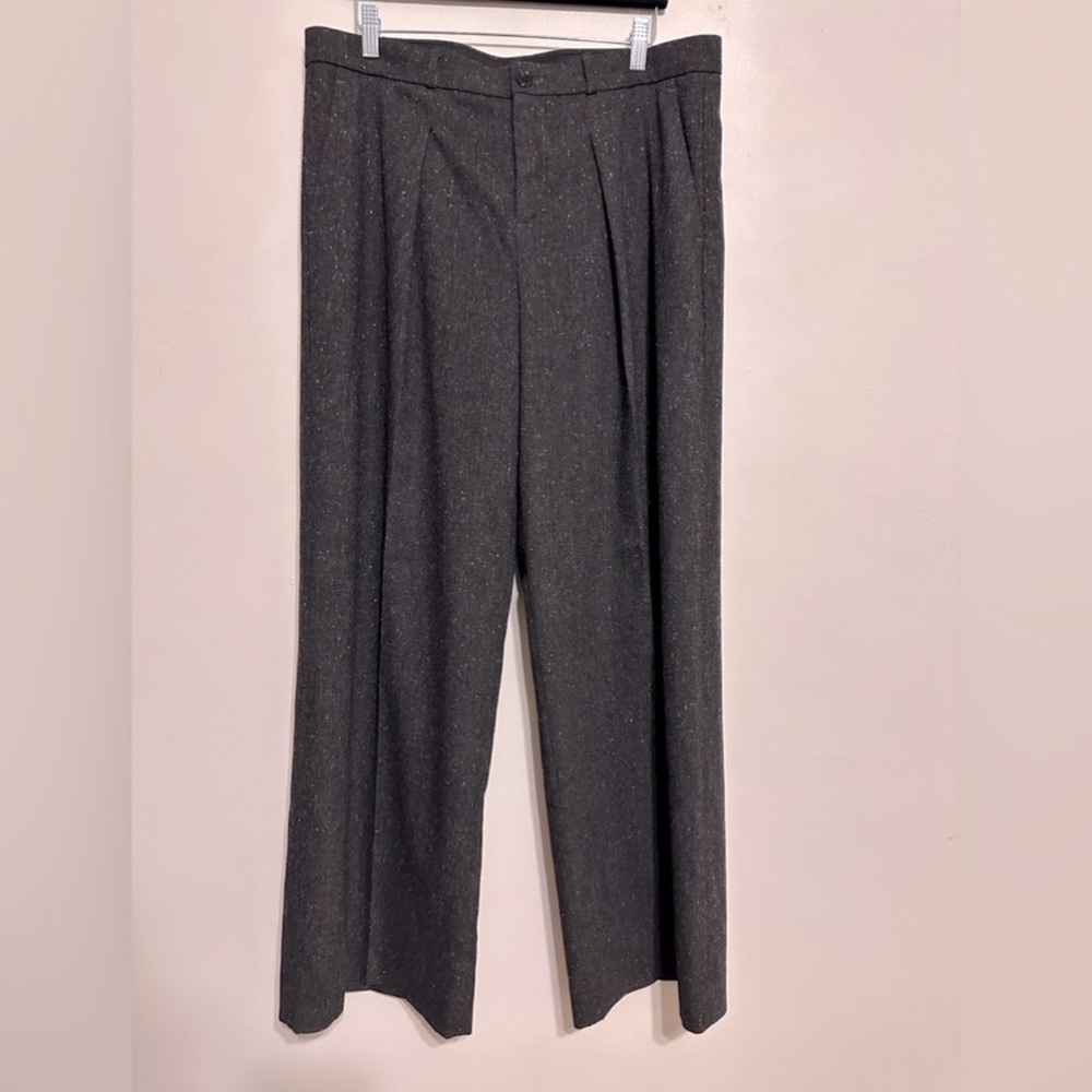 Banana Republic Wool Wide Leg Pleated Trouser Pant Charcoal Grey Size 12